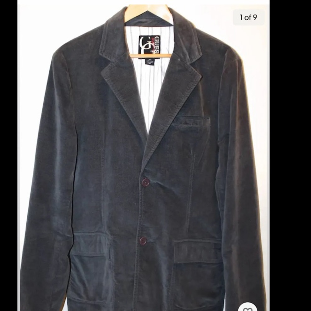 GUESS Men's Sport Jacket Gray Velvet Medium Cotton 2 Buttons
